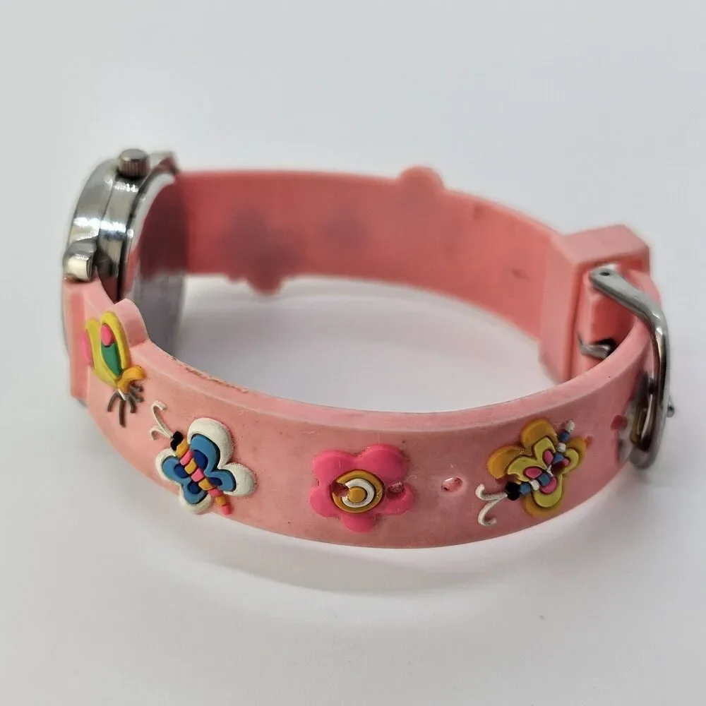 Floating Butterfly Second Hand Kids Watch 27MM White Dial Pink Bands New Battery